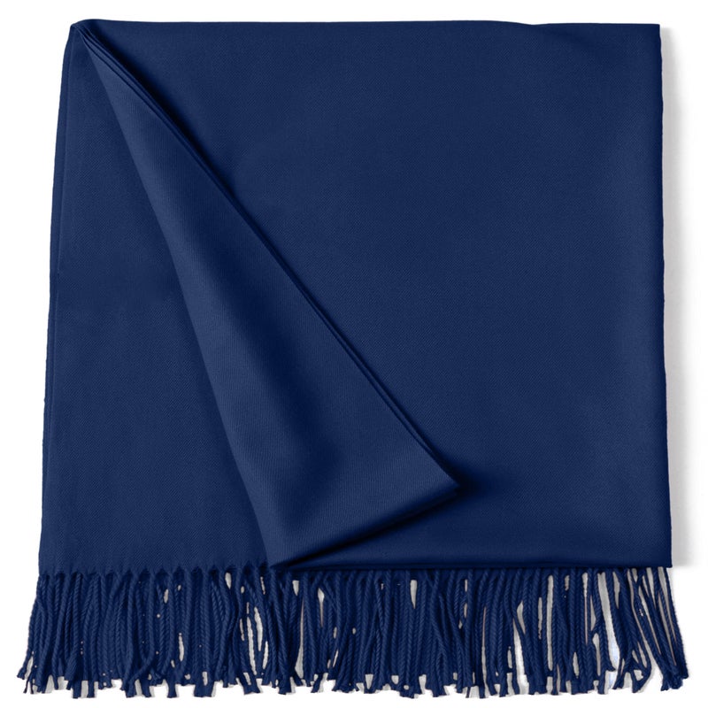 CJ Apparel Navy Blue Thick Solid Color Tassels Design Cotton Blend Shawl Seconds Scarf Wrap Stole Throw Head Wrap Pashmina New - Image 3